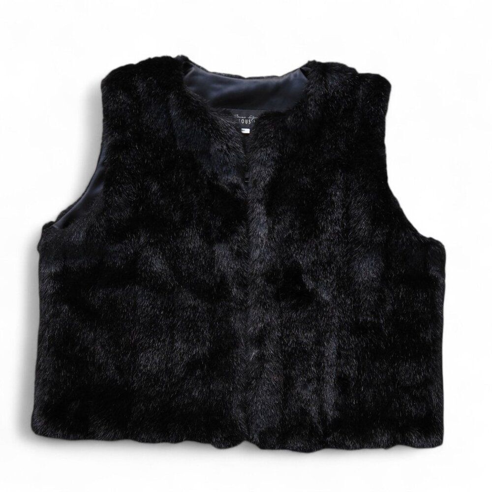 Donna Salyers‎ Fabulous Furs Vest Women’s M Medium Black Vegan Faux Fur